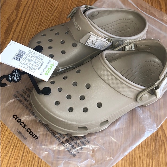tan all terrain crocs
